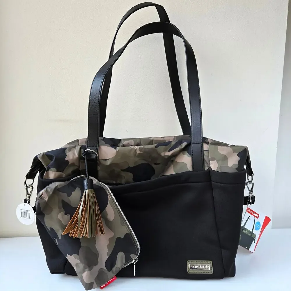 Skip Hop NEW Nolita Neoprene Black Camo Diaper Tote Bag Camoflage Unisex NWT